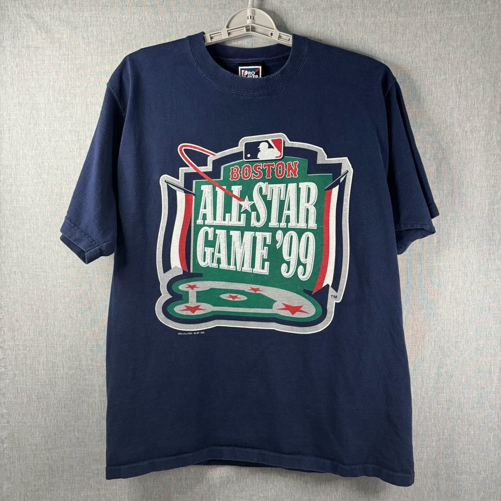 Mens Large Vintage 1999 Boston MLB All Star Game T-Shirt Navy Blue Pro Player